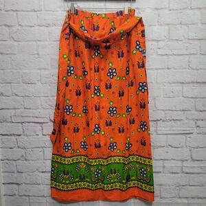 VTG 70s Alice Polynesian Fashion Floral Maxi Skirt Sz M Belted Hippie Retro Boho